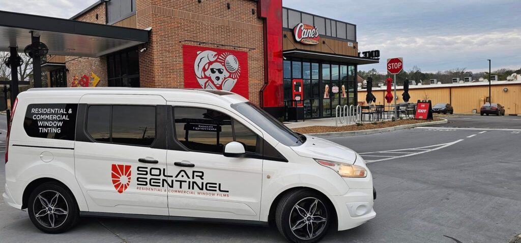 Raising Cane's restaurant in Hixson, TN with commercial window film by Solar Sentinel