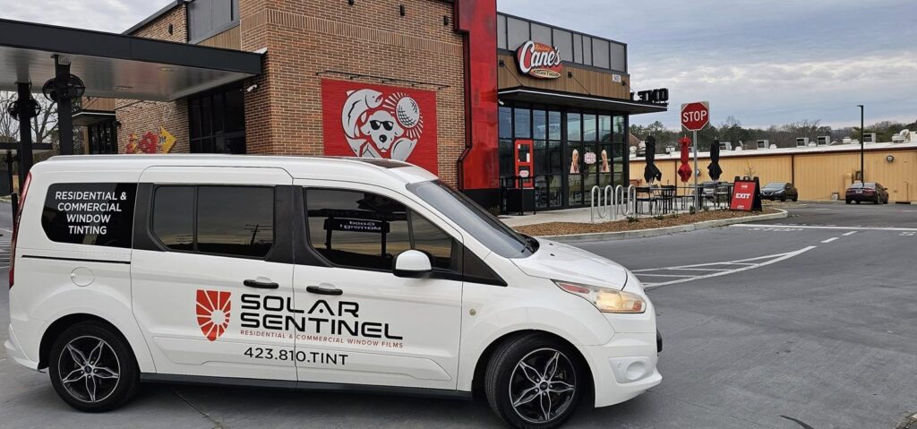 Solar Sentinel van at a restaurant with commercial window film